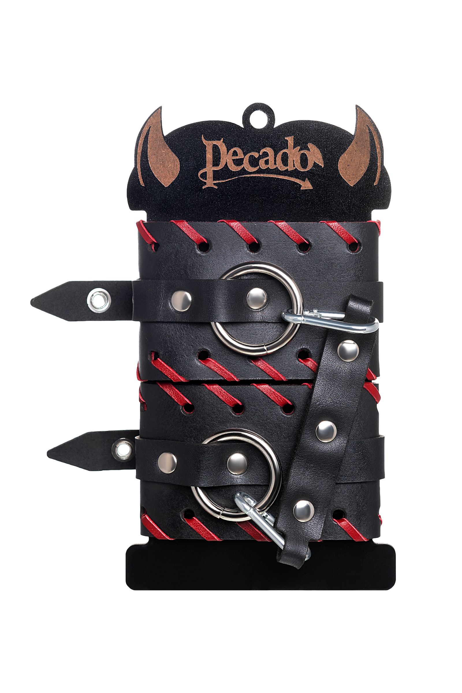 Черно-красные оковы из натуральной кожи 7