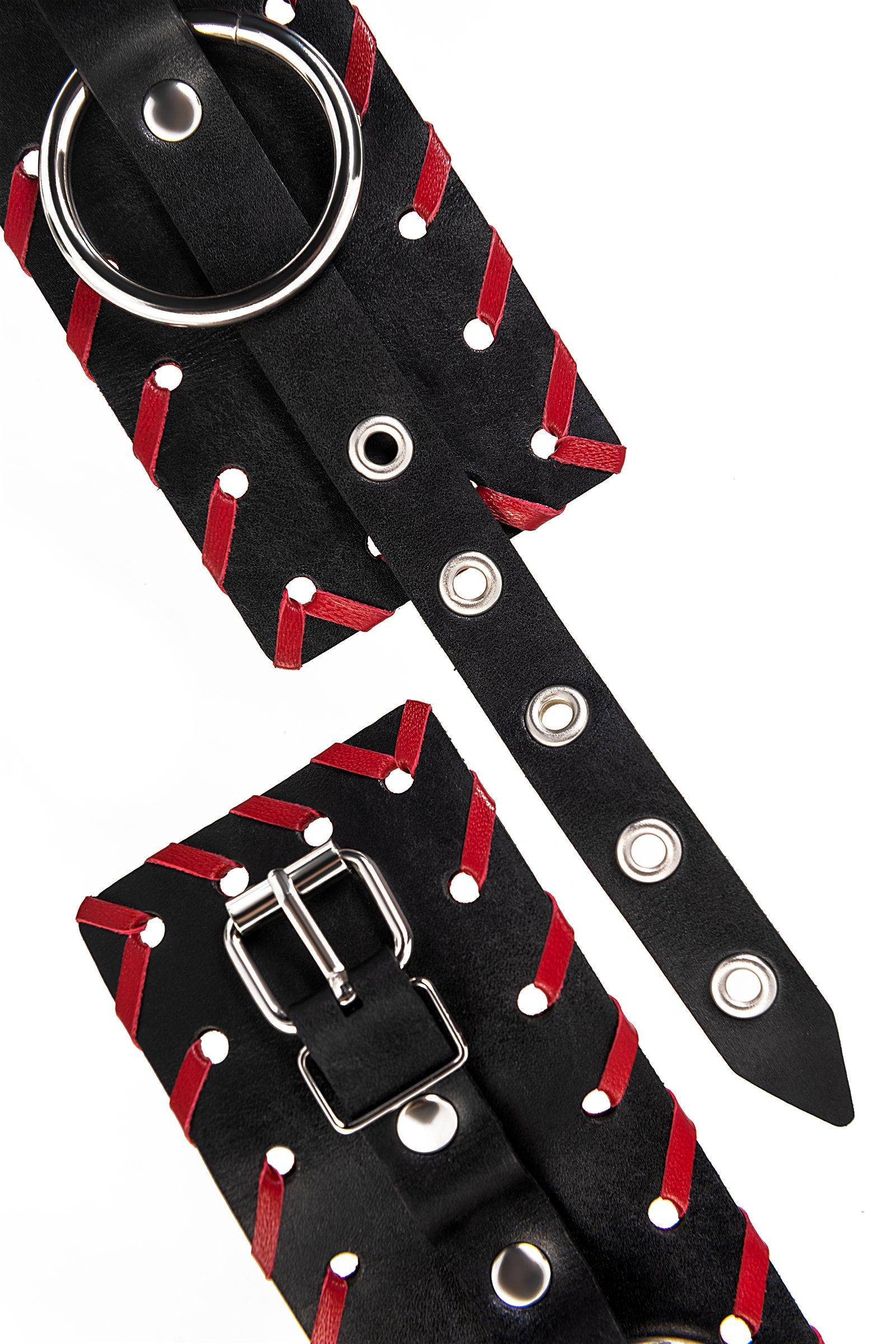 Черно-красные оковы из натуральной кожи 8