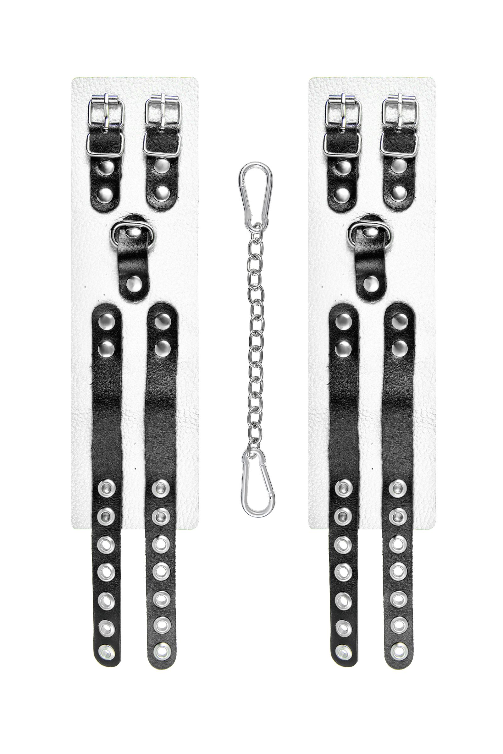 Бело-черные оковы с двумя ремешками и люверсами 4