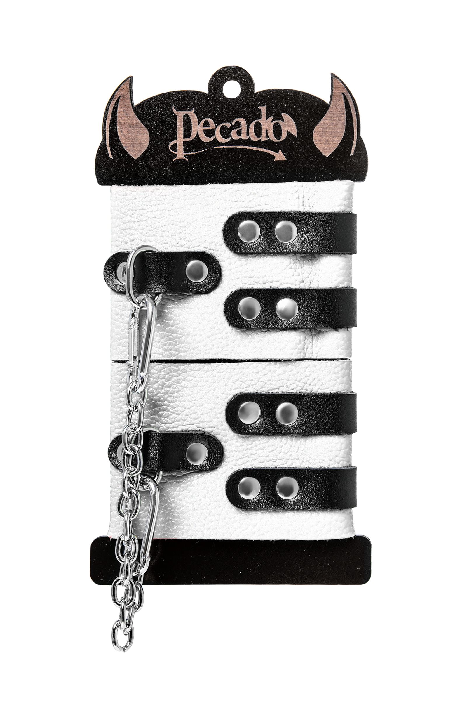 Бело-черные оковы с двумя ремешками и люверсами 6