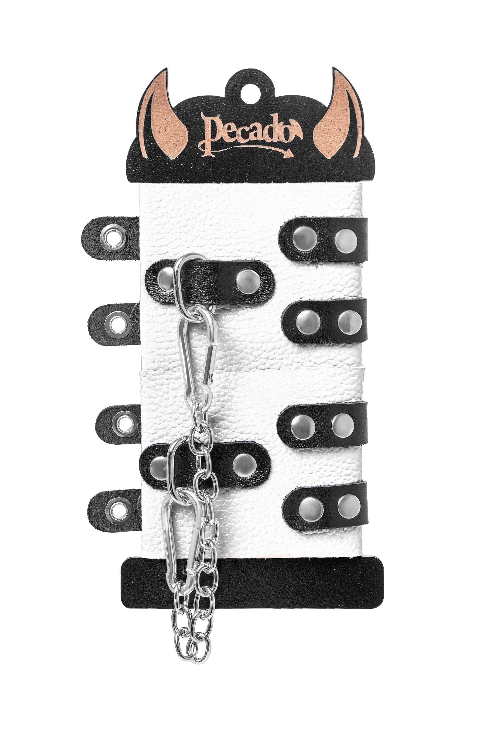 Бело-черные наручники с двумя ремешками и люверсами 6