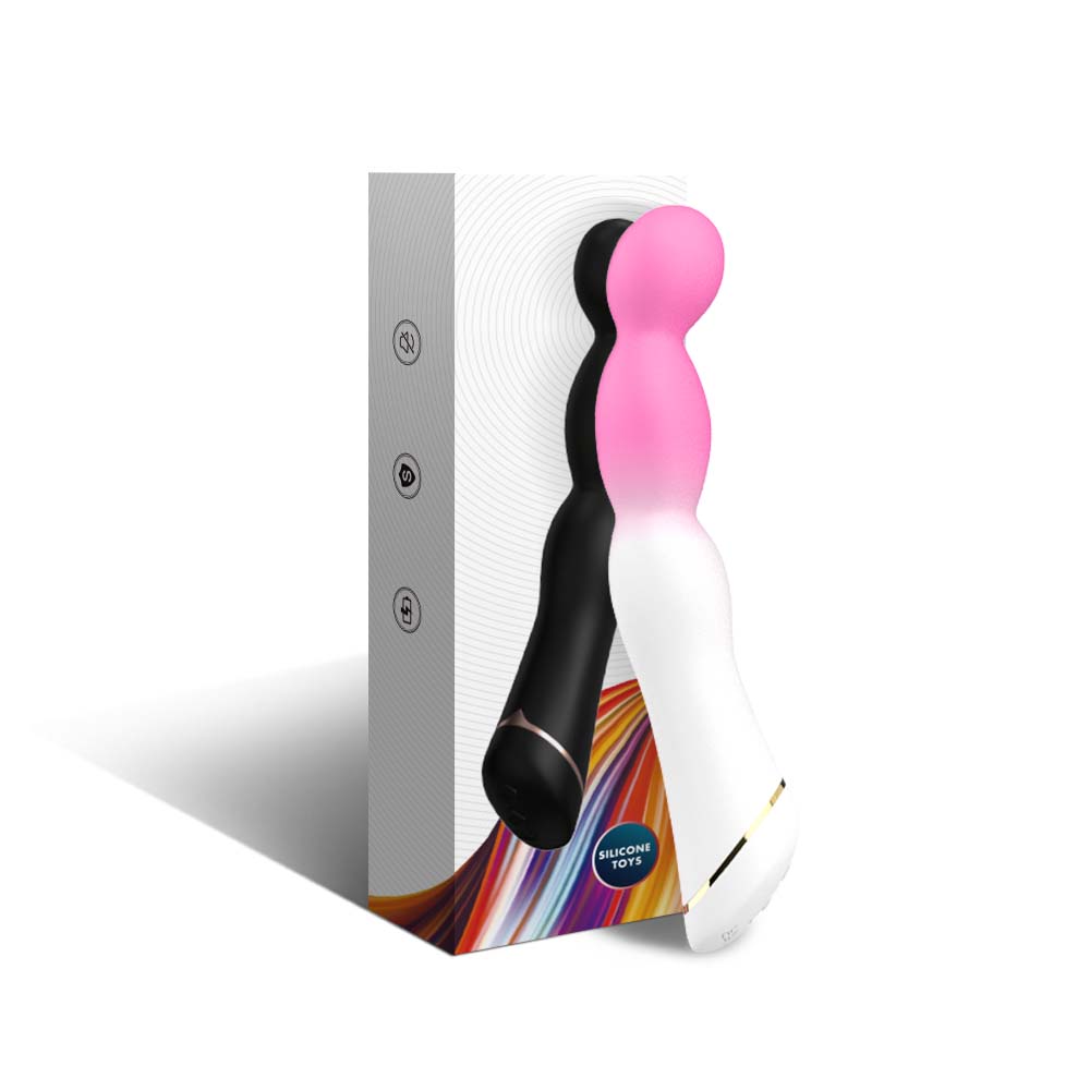 Бело-розовый вибромассажер с круглой головкой - 21,5 см. 2