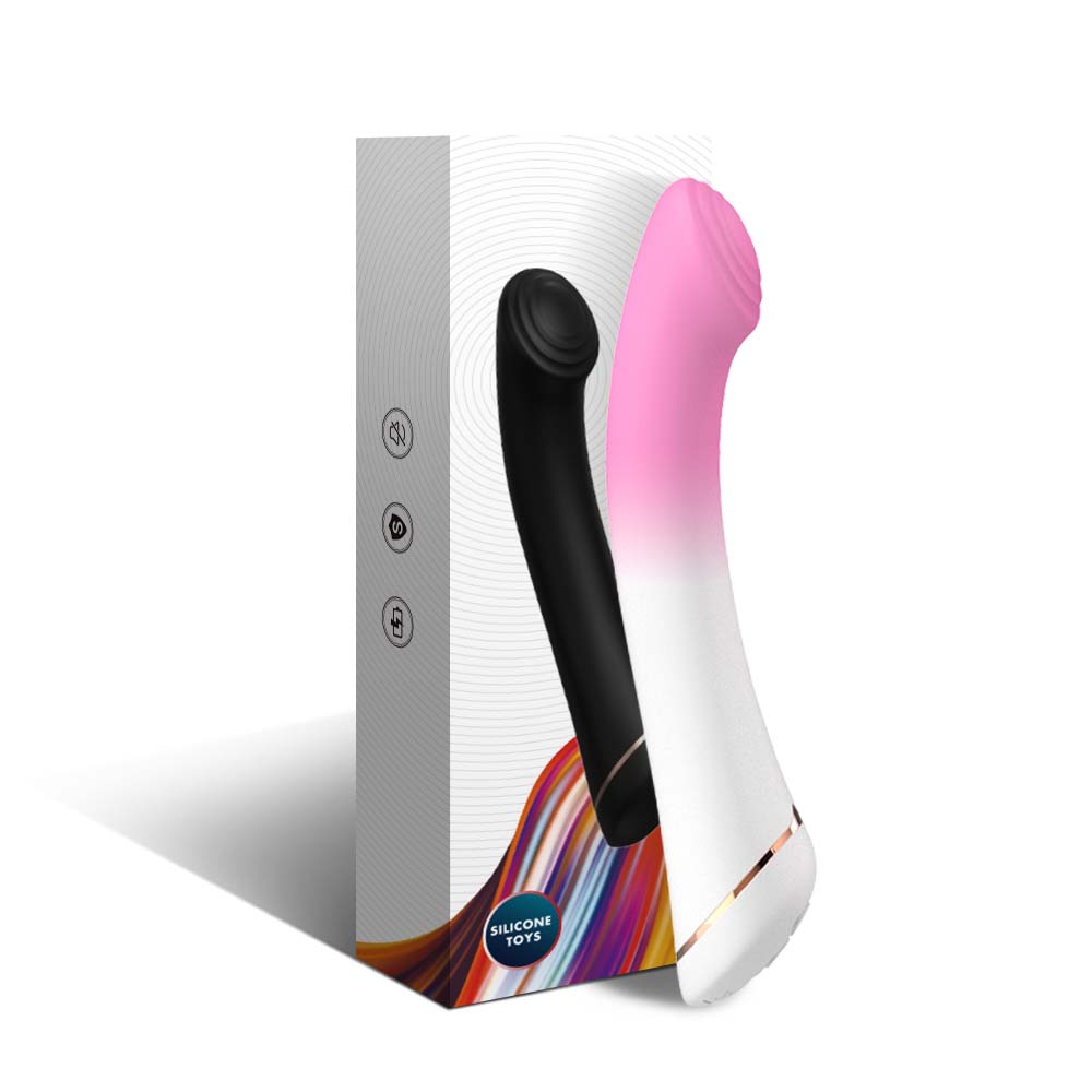 Бело-розовый изогнутый силиконовый вибромассажер - 18,7 см. 2