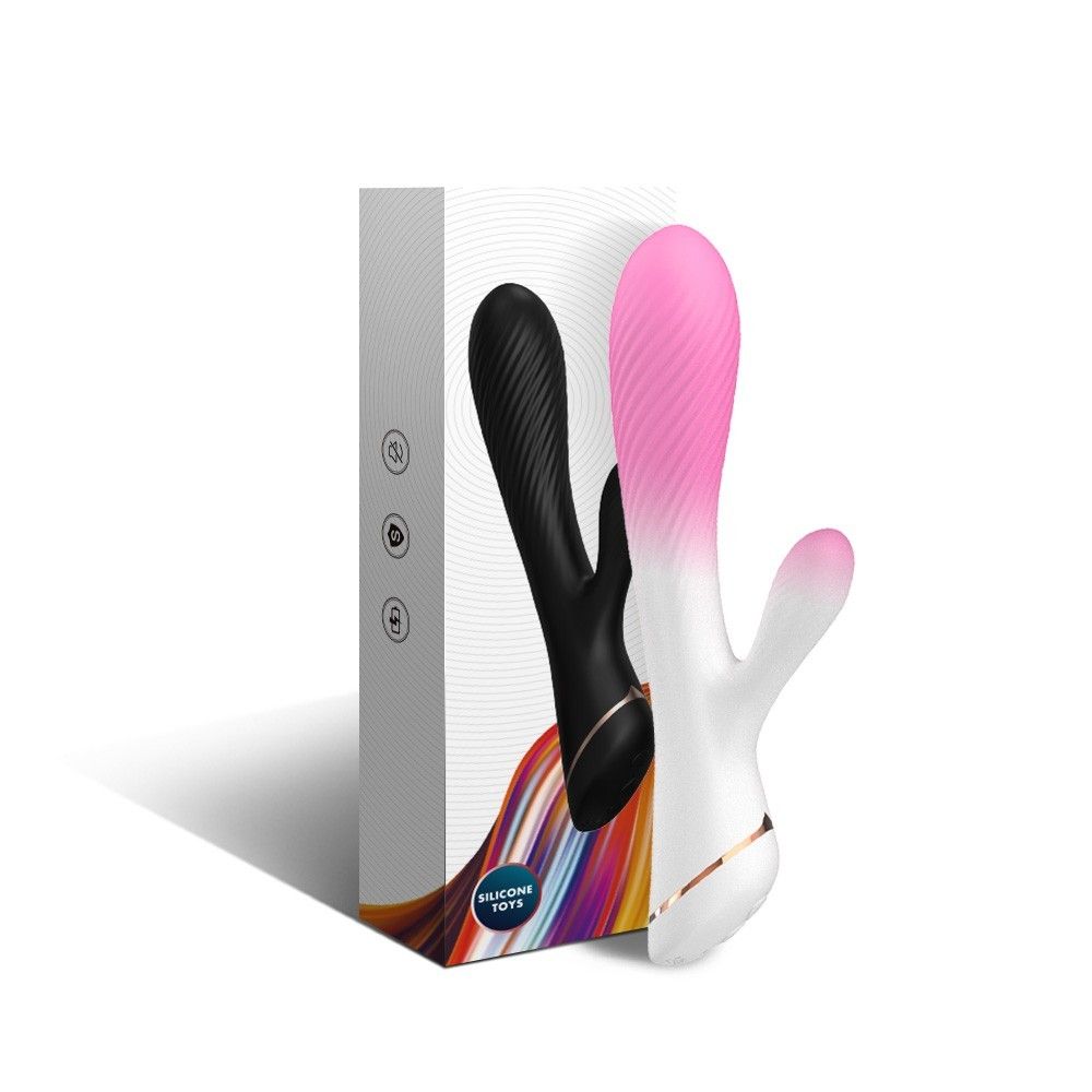 Бело-розовый вибромассажер-кролик - 20,5 см. 2