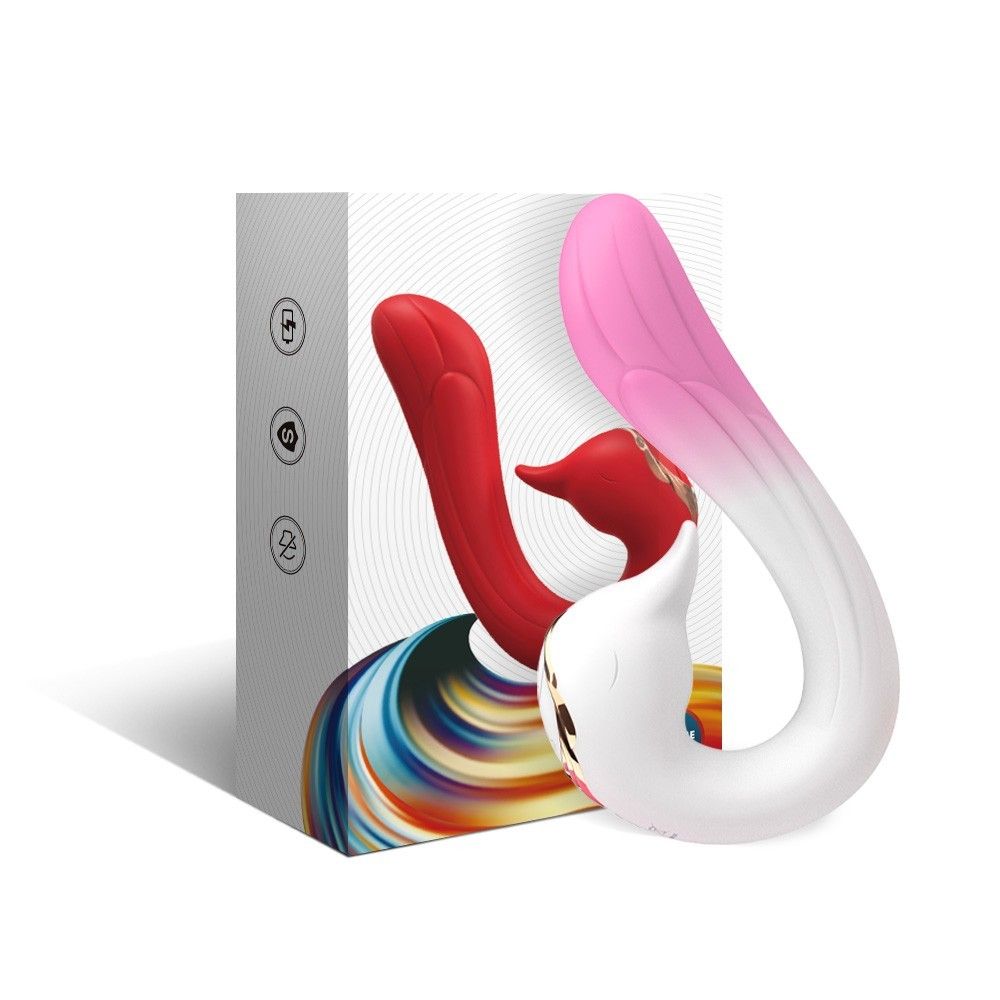 Бело-розовый вибромассажер-уточка - 16,2 см. 2