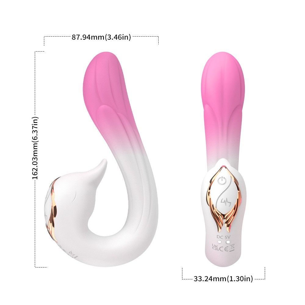 Бело-розовый вибромассажер-уточка - 16,2 см. 3