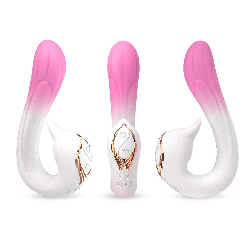 Бело-розовый вибромассажер-уточка - 16,2 см. 4