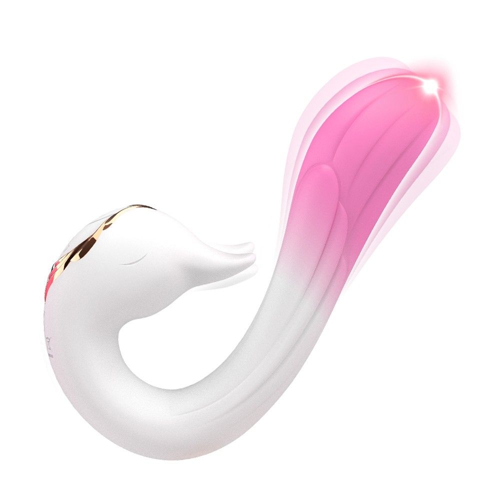 Бело-розовый вибромассажер-уточка - 16,2 см. 1