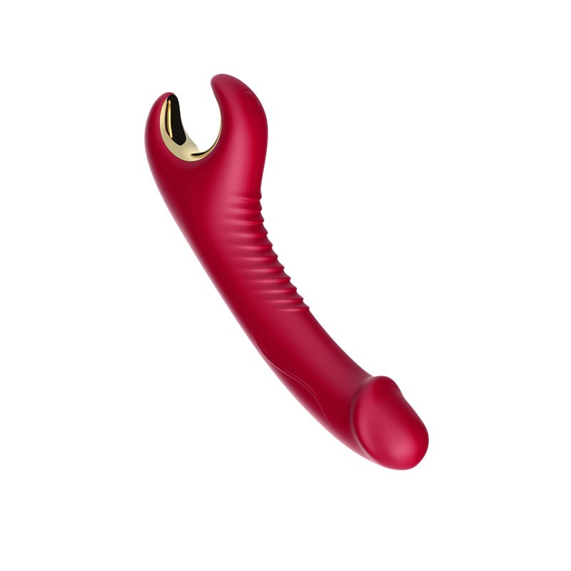 Красный вибромассажер-ротатор с рельефной поверхностью - 20 см. 4