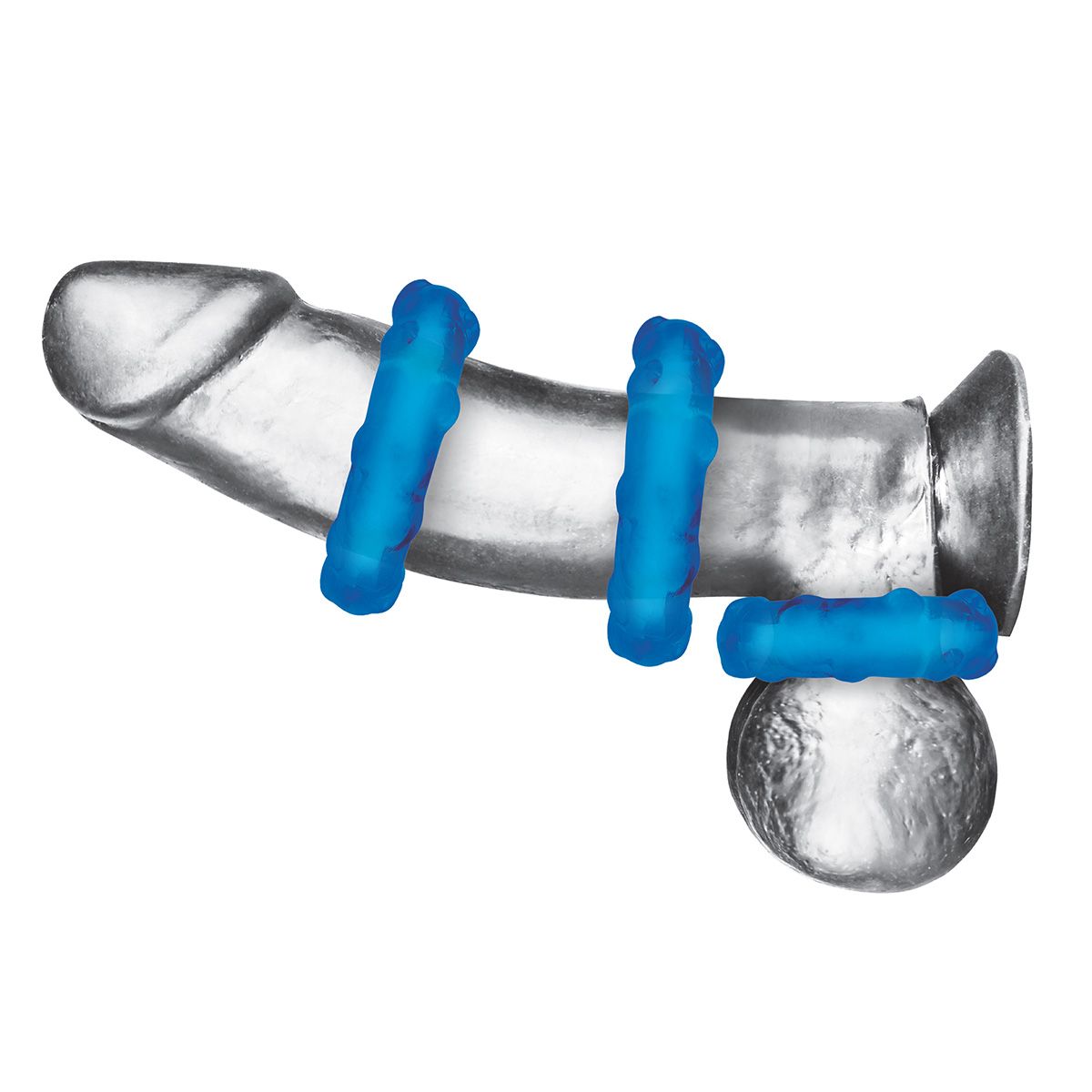 Комплект из трех голубых эрекционных колец 3-Pack Ribbed Rider Cock Ring Set 2
