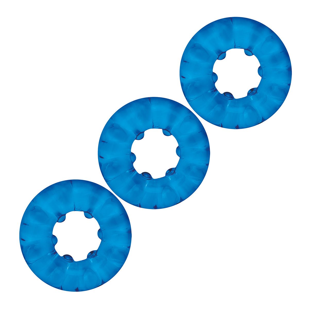 Комплект из трех голубых эрекционных колец 3-Pack Ribbed Rider Cock Ring Set 1
