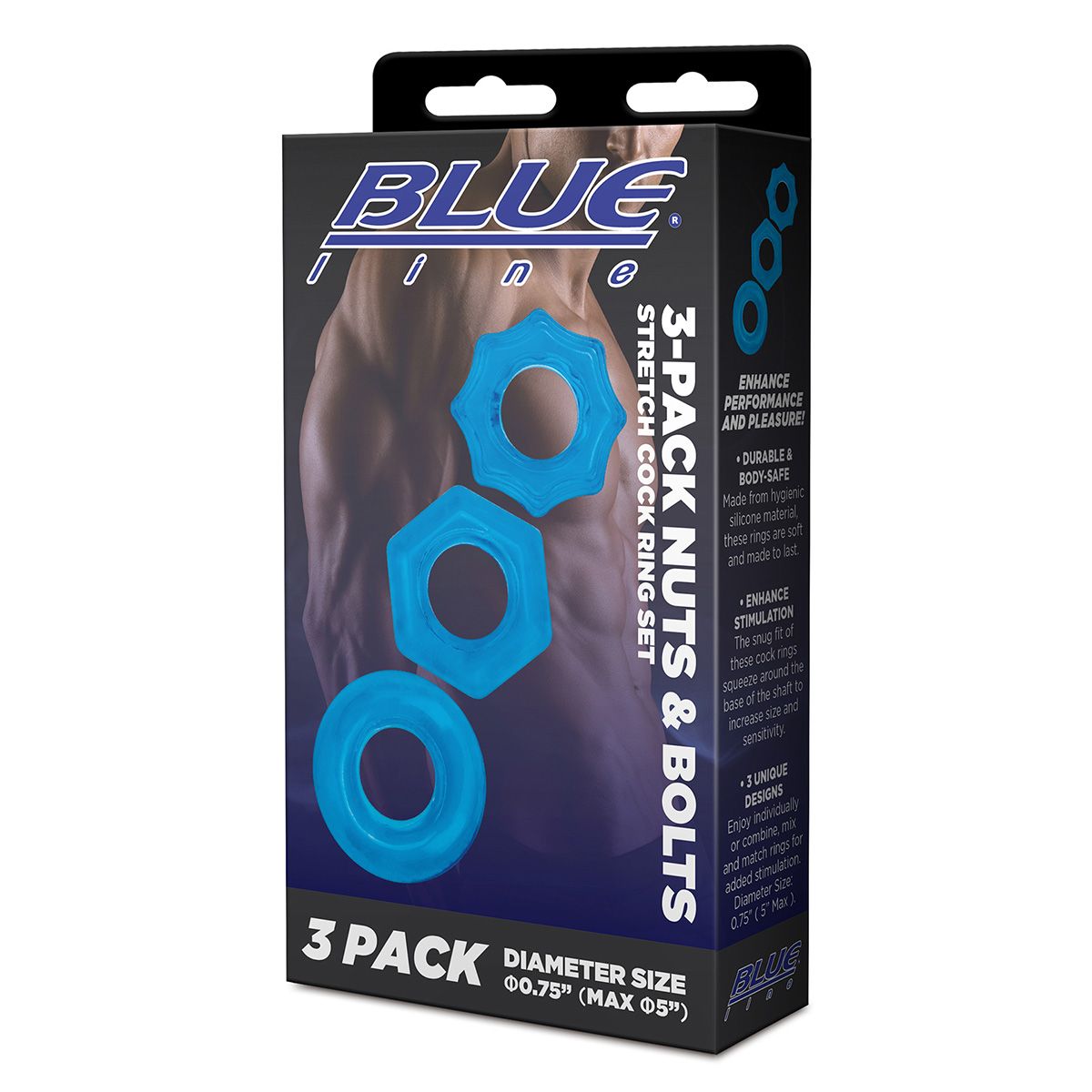 Комплект из трех голубых колец для эрекции 3-Pack Nuts & Bolts Stretch Cock Ring Set 4