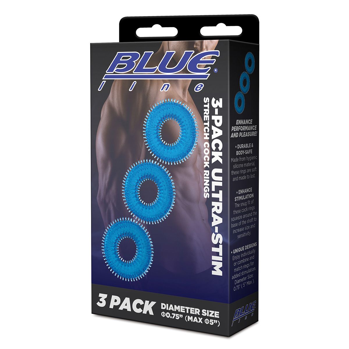 Комплект из трех голубых колец для эрекции 3-Pack Ultra-Stim Stretch Cock Rings 5
