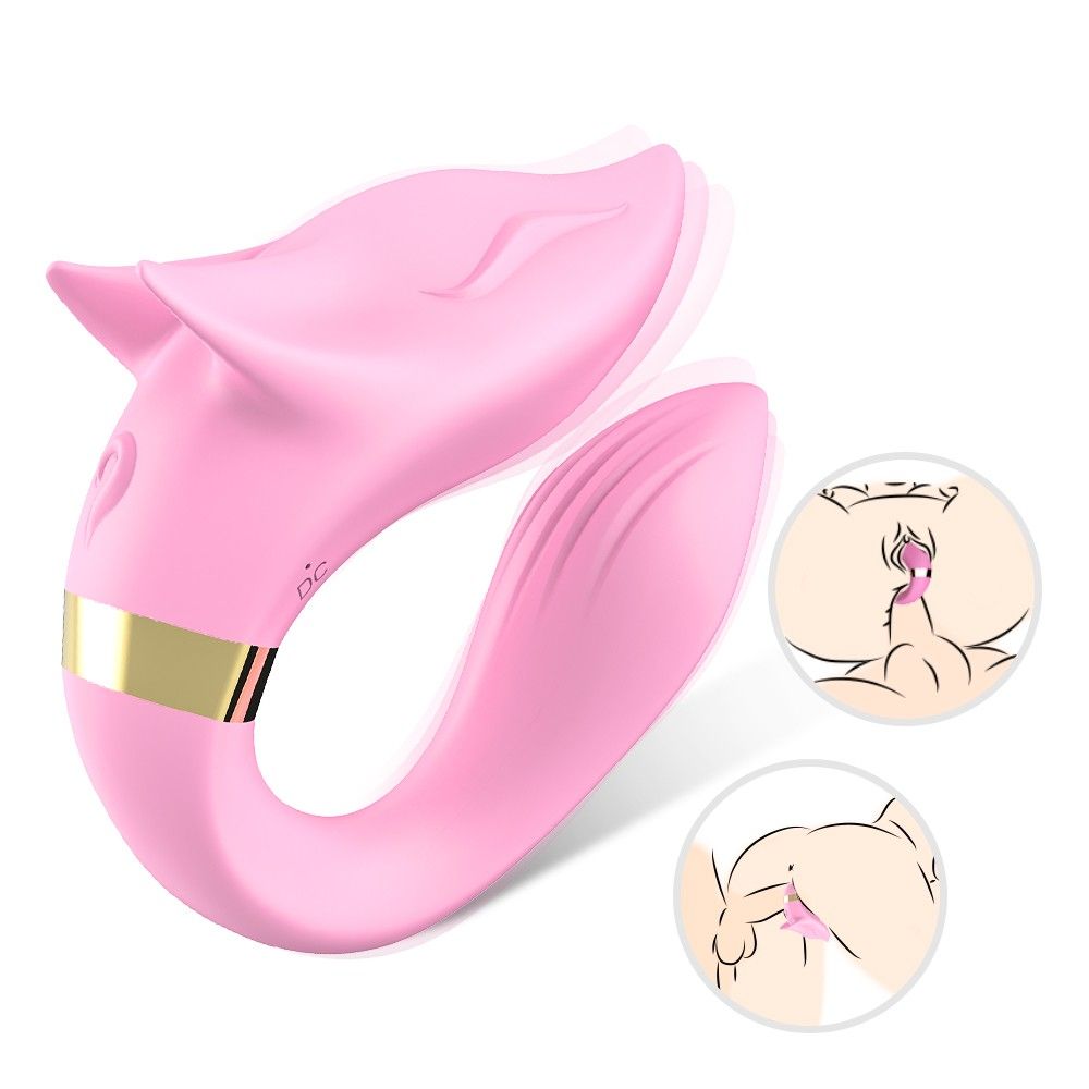 Розовый вибромассажер для пар с пультом дистанционного управления 5