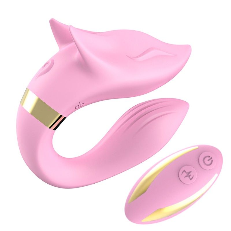 Розовый вибромассажер для пар с пультом дистанционного управления 7