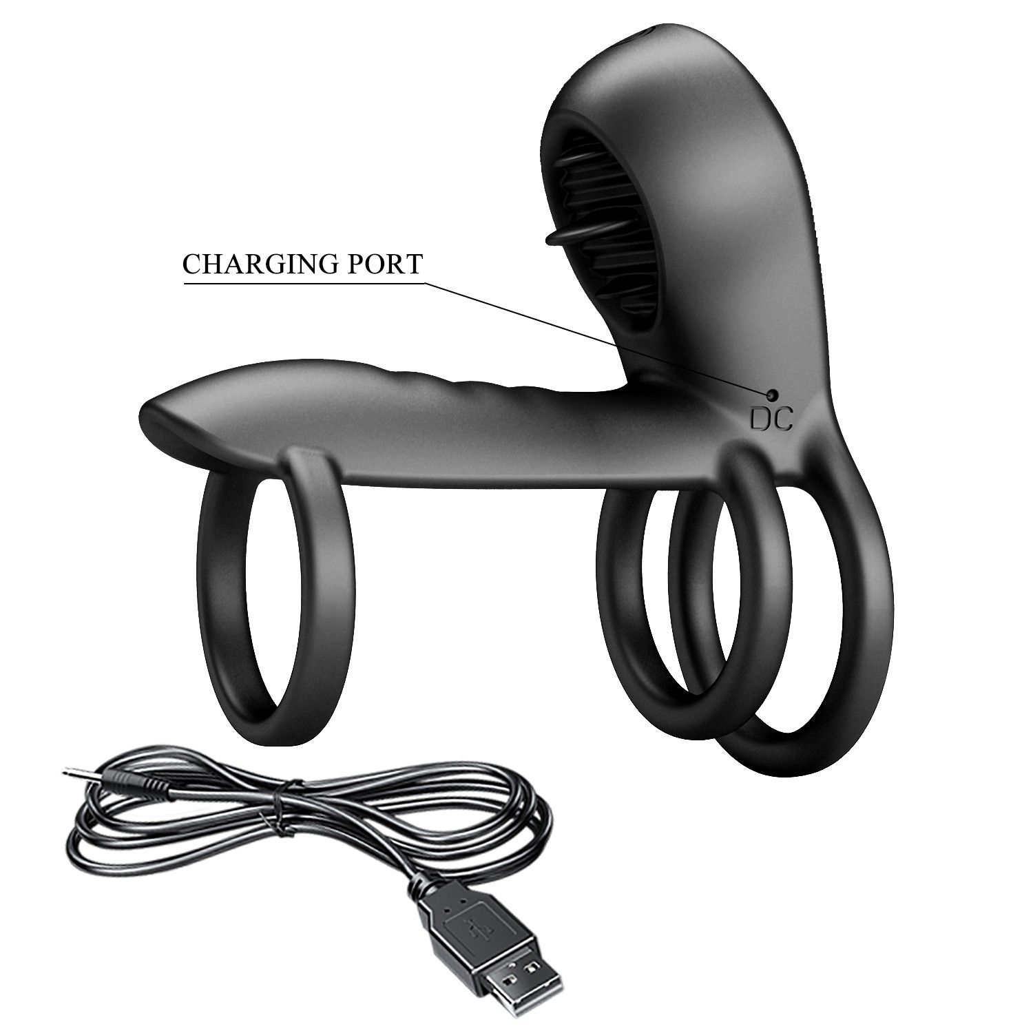 Черная насадка на пенис с 12 режимами вибрации Jammy 12