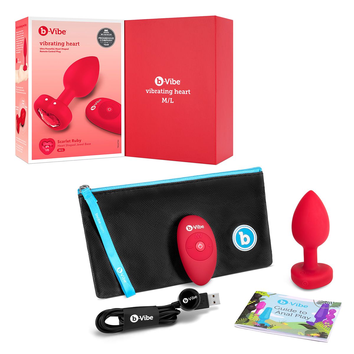 Красный анальный плаг с кристаллом-сердцем Vibrating Heart Shape Jewel Plug M-L 2