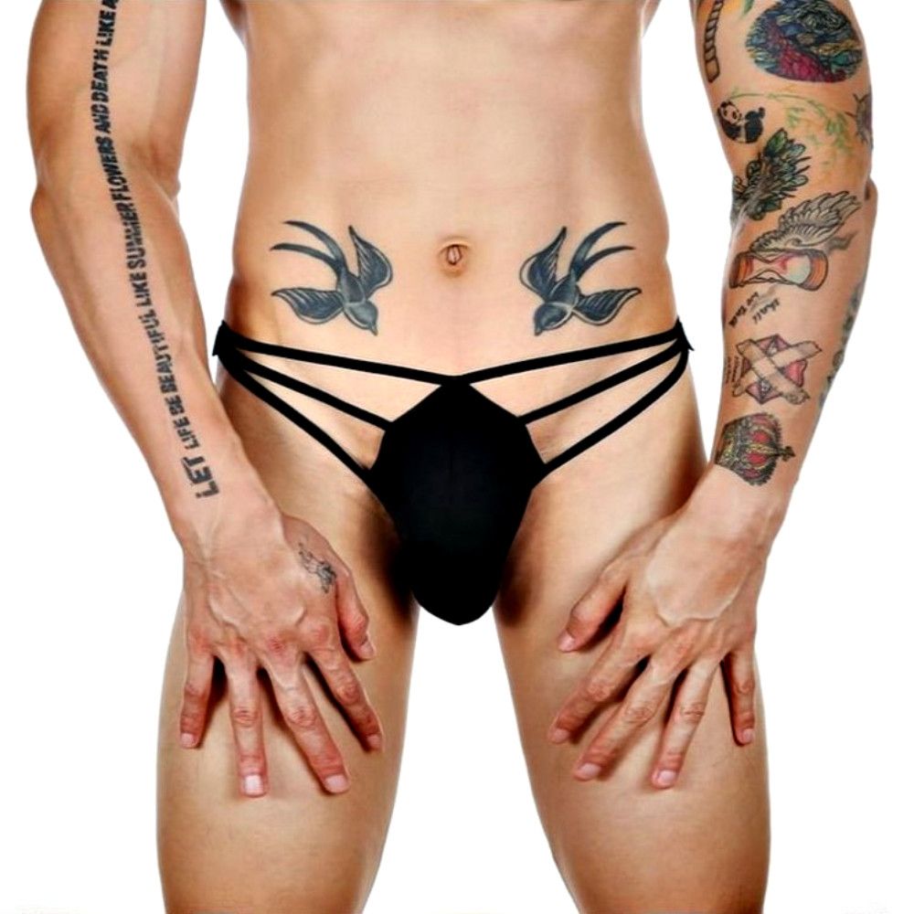 Черные сексуальные трусы-стринги на тонких бретелях 1