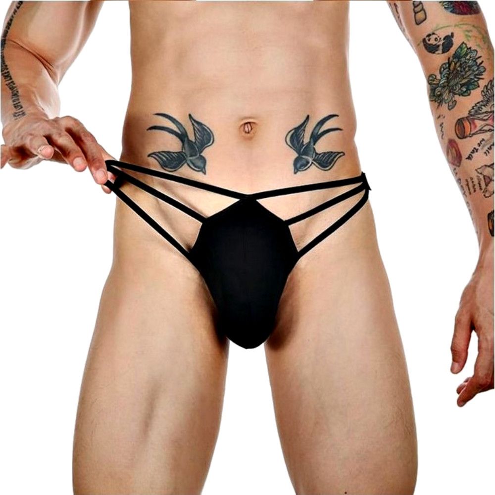 Черные сексуальные трусы-стринги на тонких бретелях 2