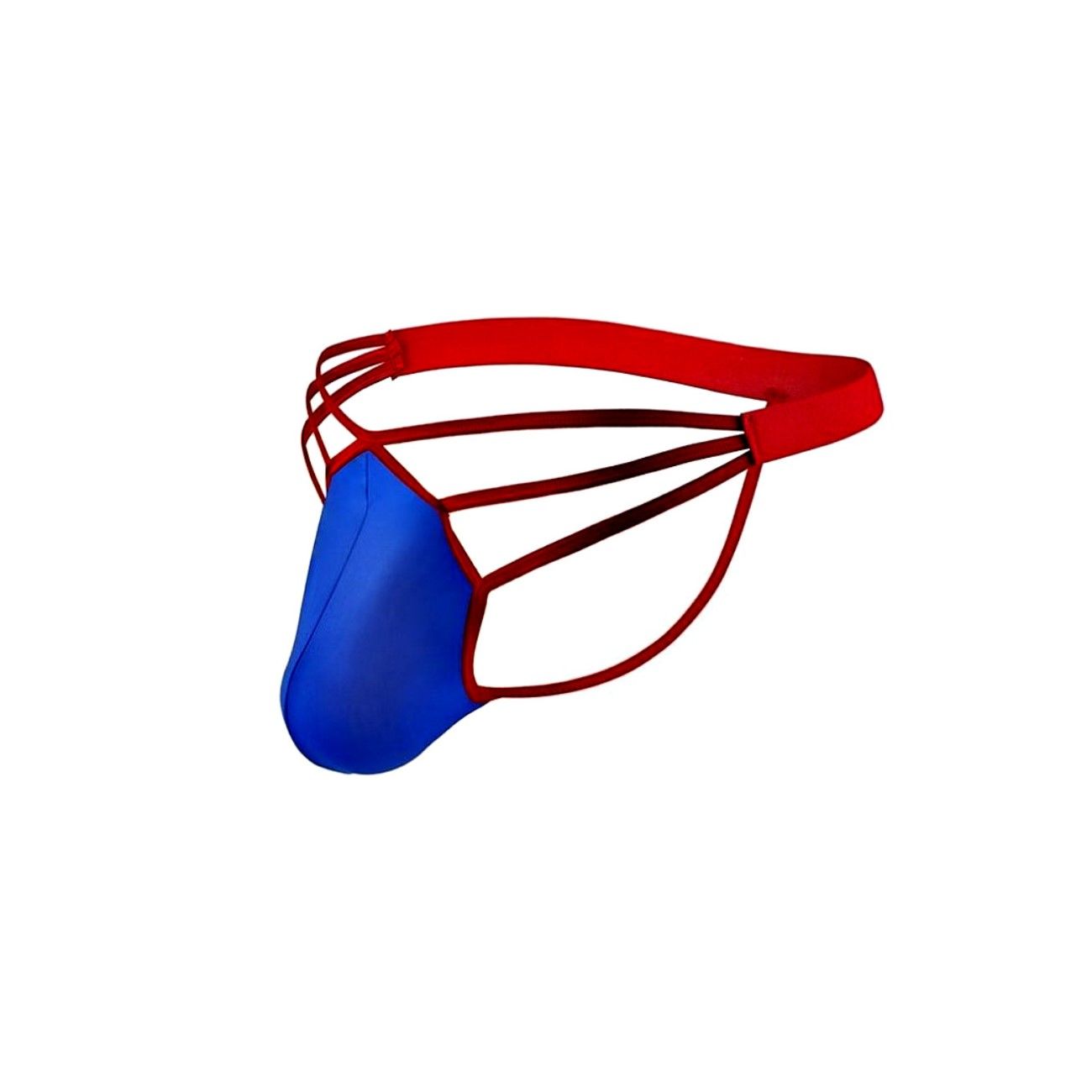 Синие сексуальные трусы-стринги на тонких красных бретелях 5