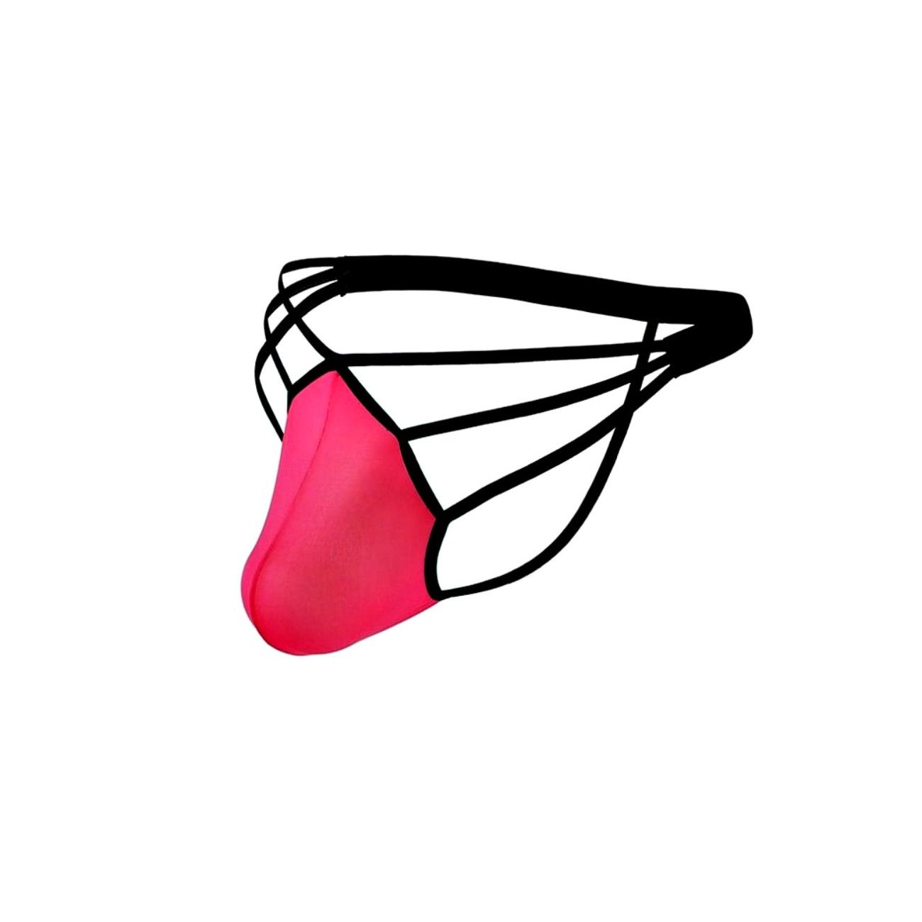 Розовые сексуальные трусы-стринги на тонких черных бретелях 5