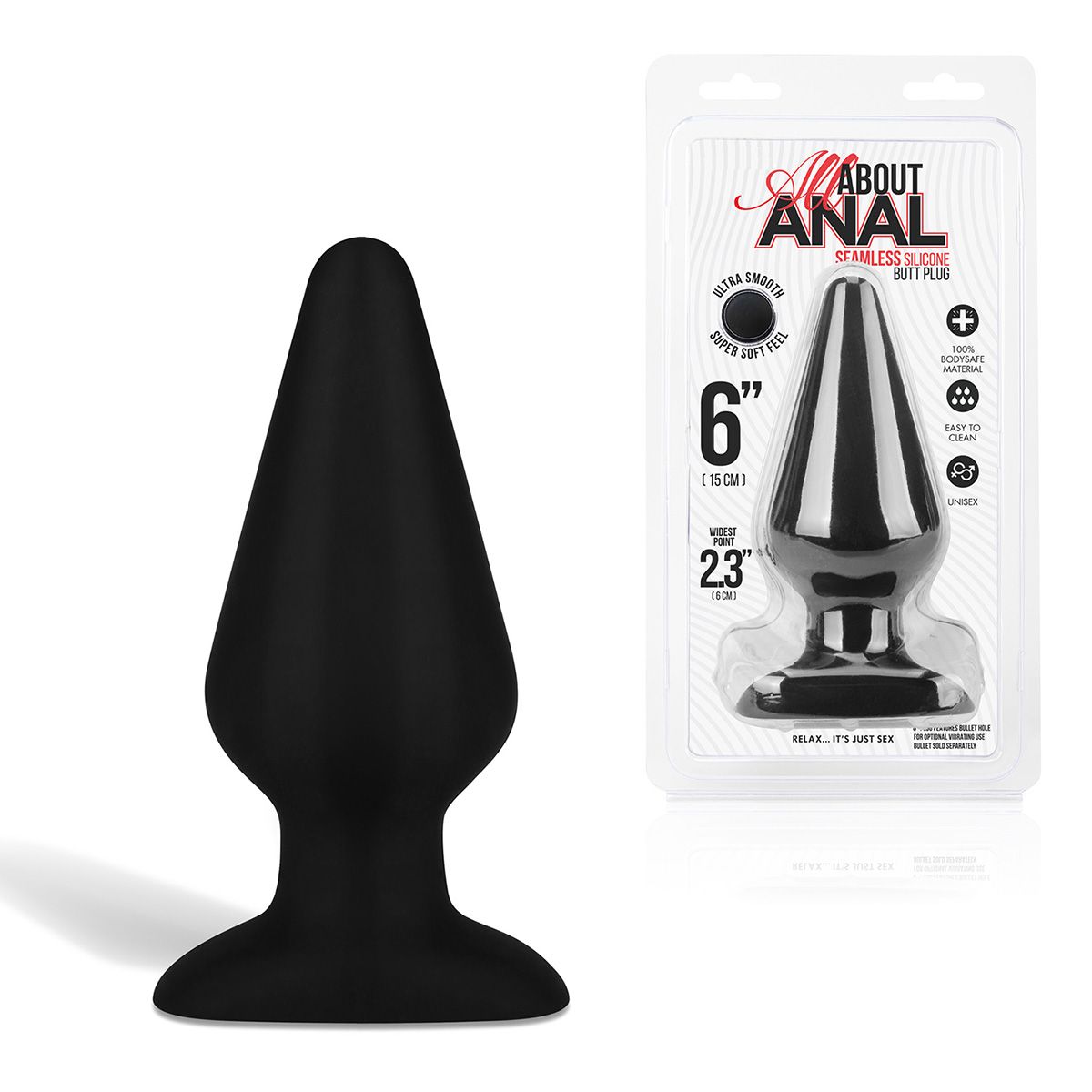 Черный плаг из силикона Seamless Silicone Butt Plug - 15 см. 2