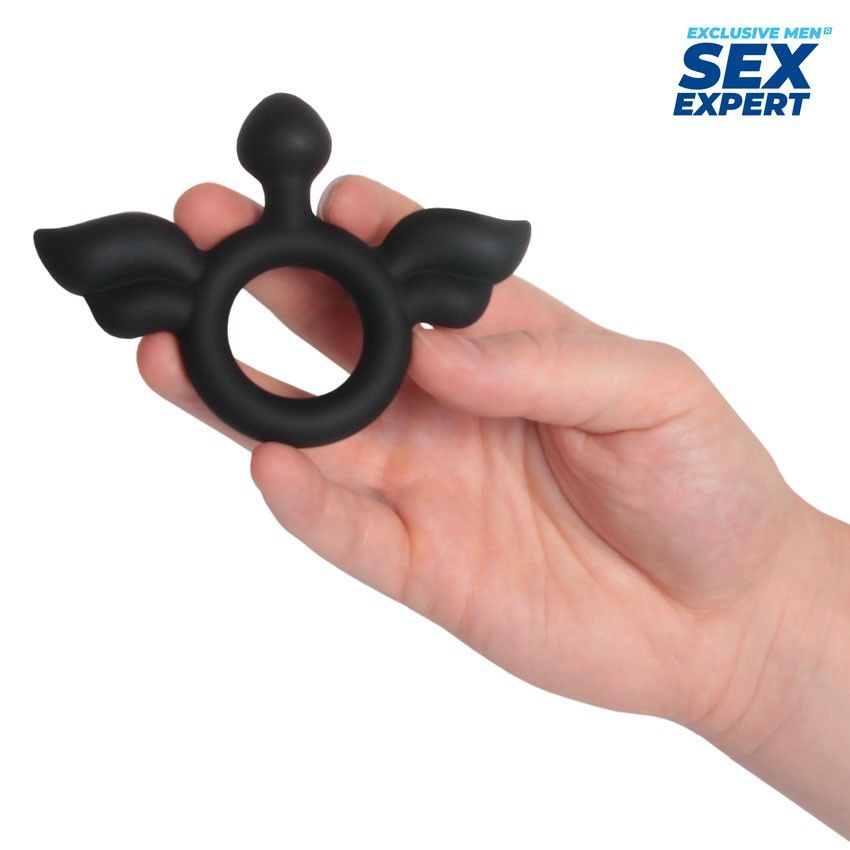 Черное эрекционное кольцо с крылышками 4