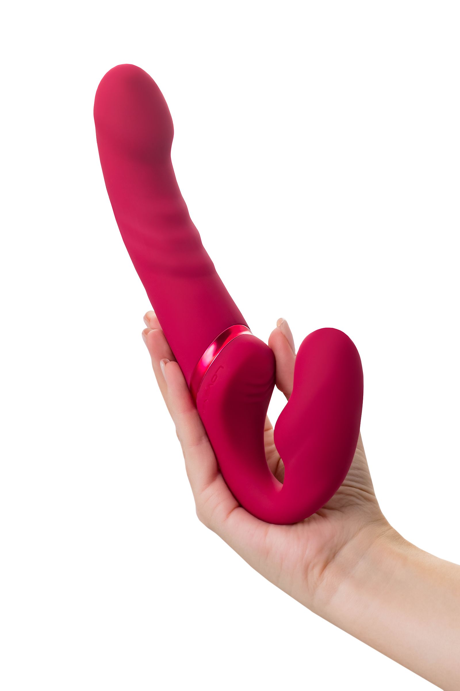 Малиновый безремневой страпон Lapis - 23 см. 7