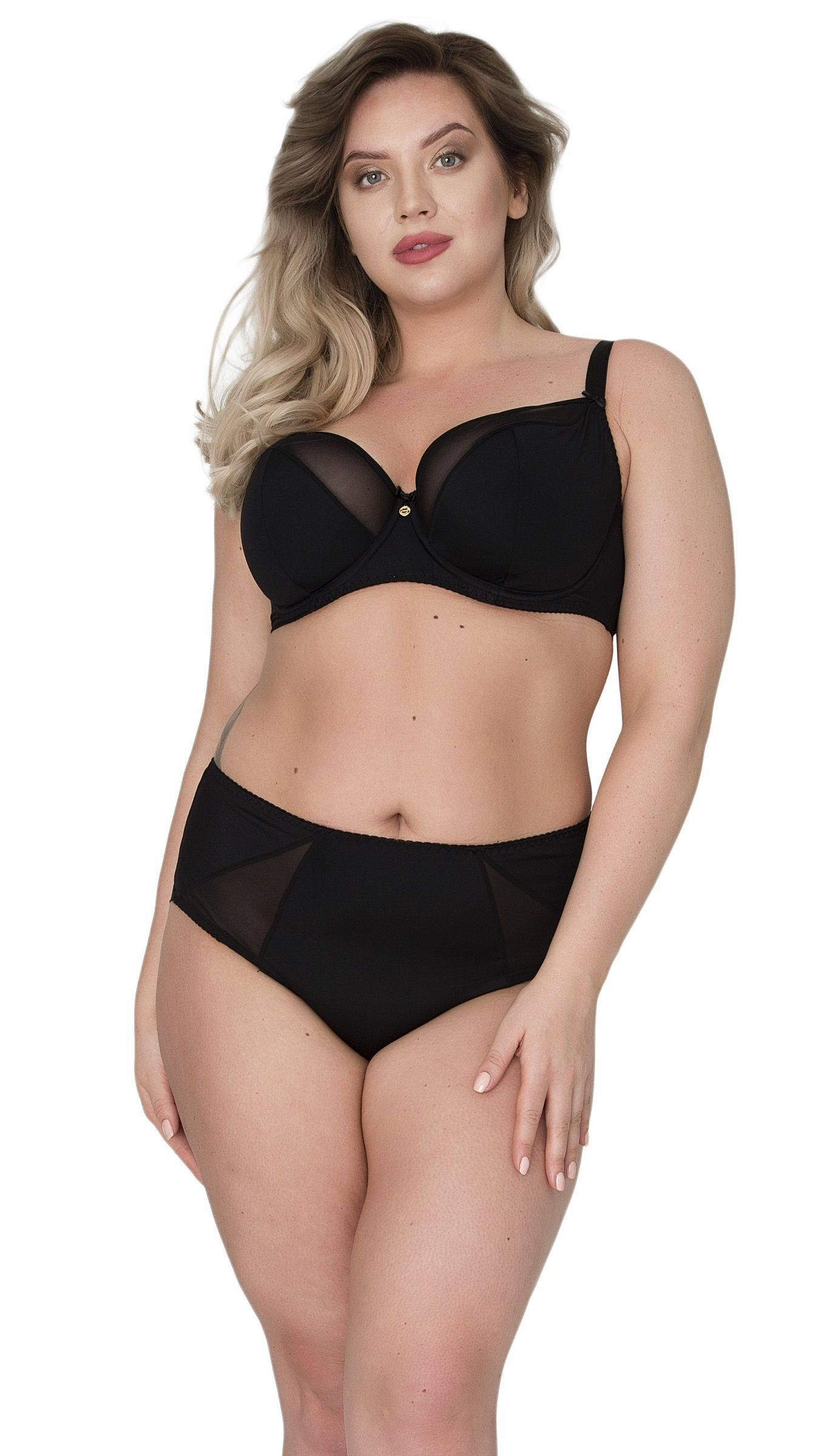 Бюстгальтер на косточках с гладкой чашкой +size из микрофибры и сетки 4