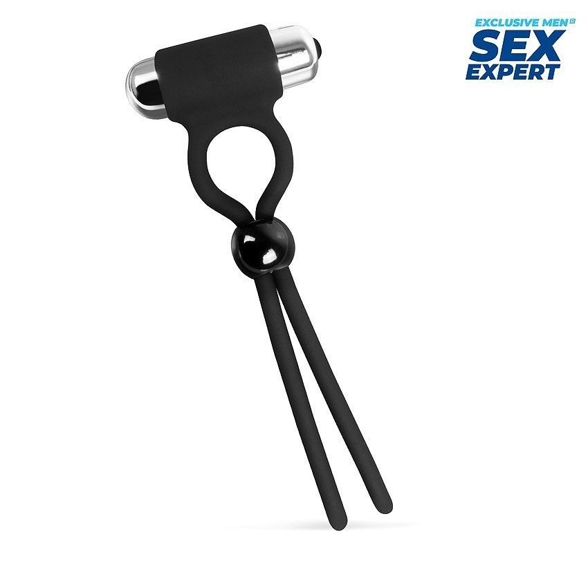 Черное эрекционное кольцо-лассо с вибрацией 1