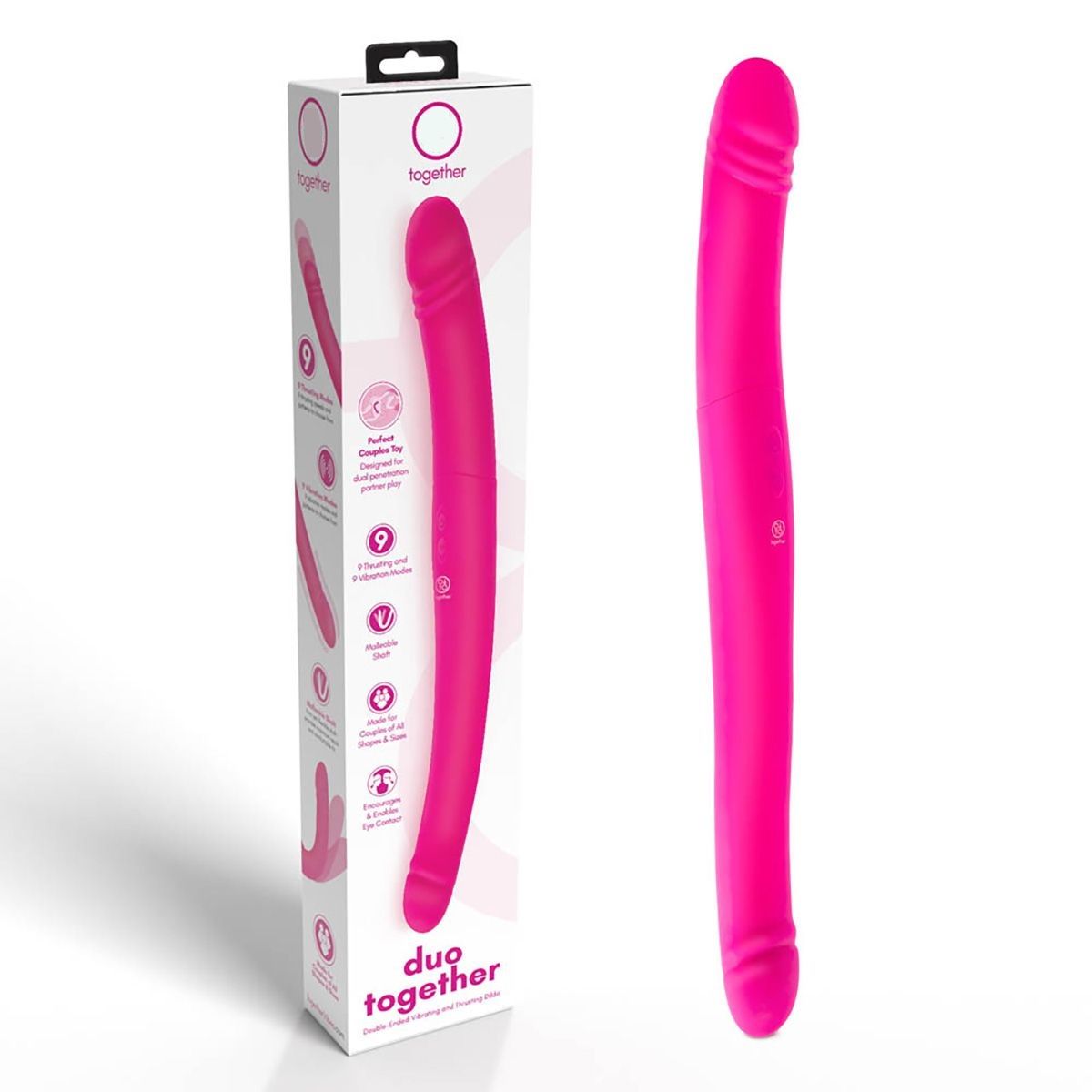 Розовый двусторонний вибромассажер на радиоуправлении Duo Together - 44,5 см. 2