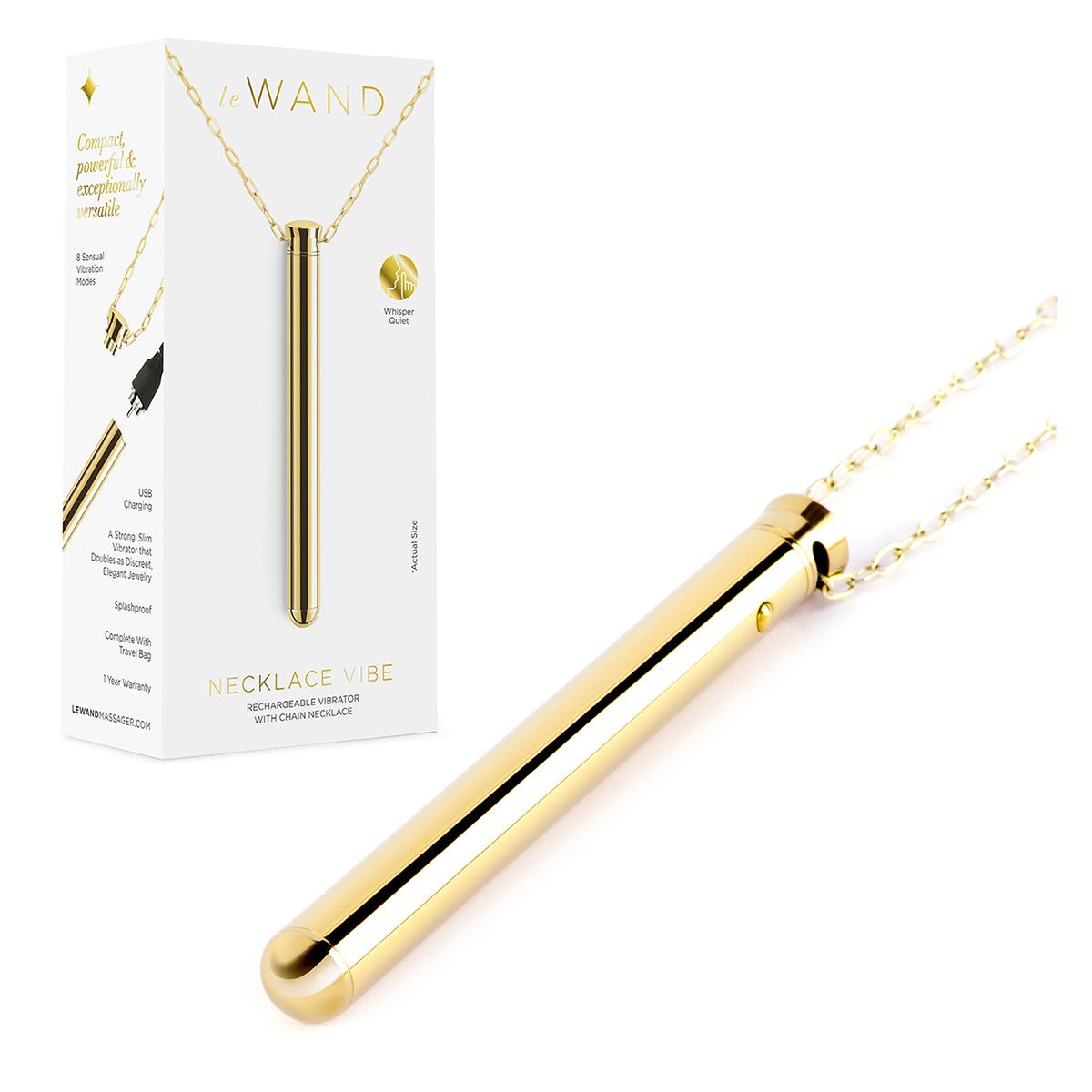 Золотистый вибромассажер-кулон Necklace Vibe 6