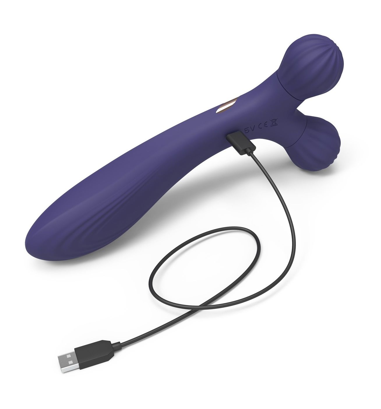 Темно-синий двусторонний вибромассажёр Fireball 3