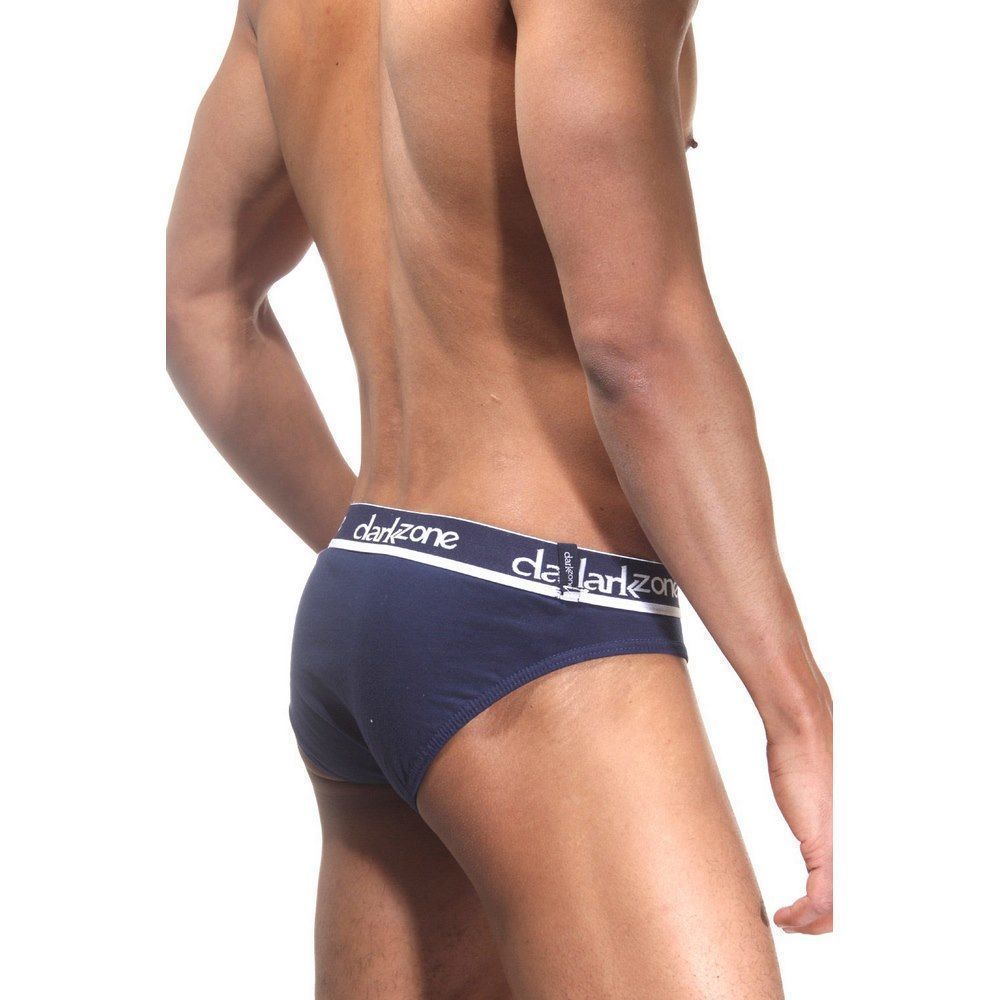 Темно-синие мужские трусы-слипы с контрастными надписями на резинке 2