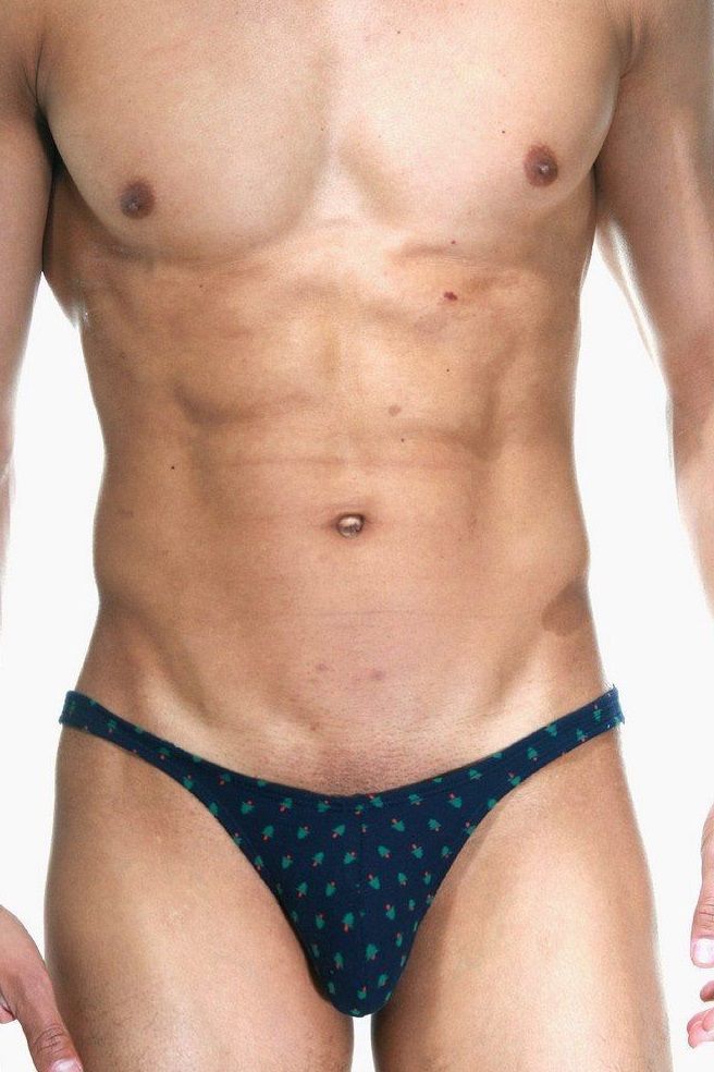 Темно-синие трусы-слипы с принтом в виде ёлочек и узким бочком 1