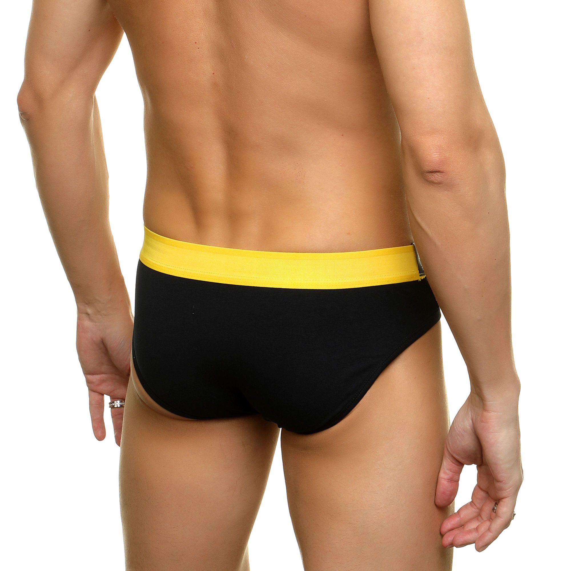 Черные мужские трусы-слипы с желтой резинкой 2