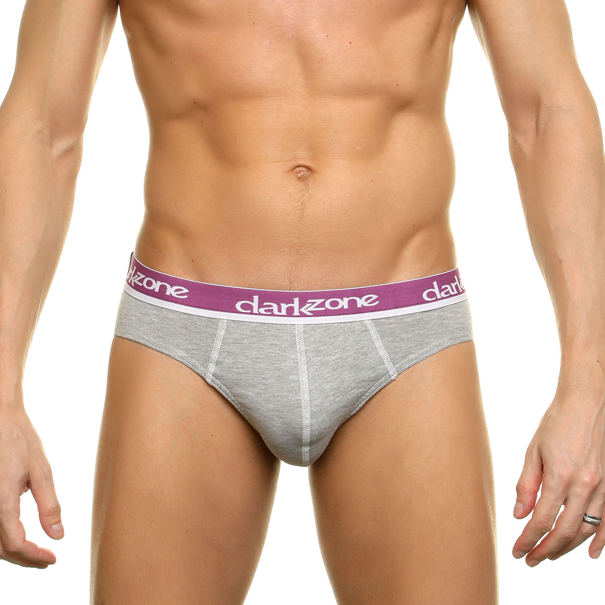 Серые мужские слипы с фиолетовой брендированной резинкой 1