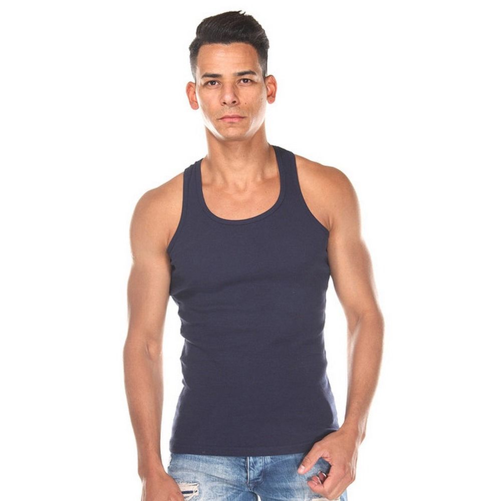 Темно-синяя мужская майка из хлопкового полотна 1