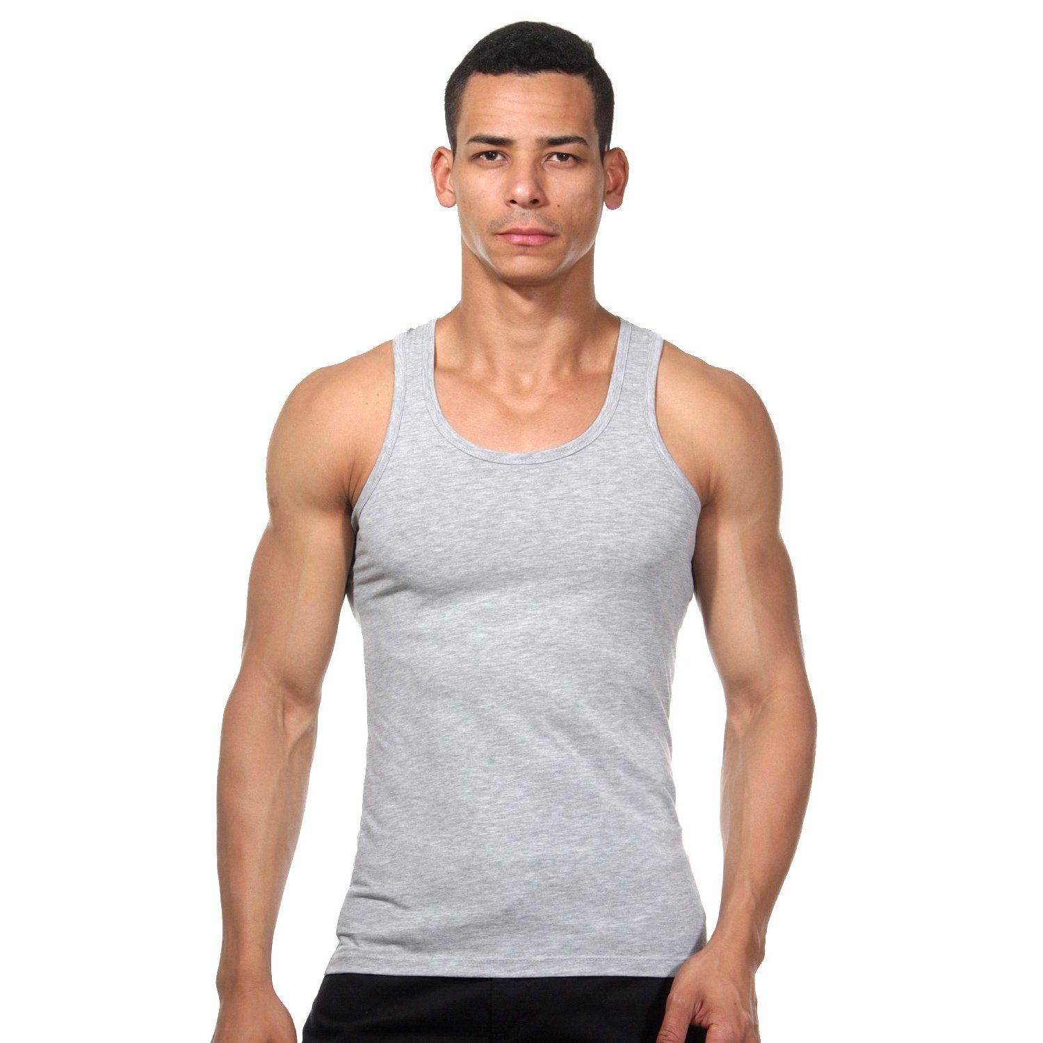 Серая меланжевая хлопковая майка-борцовка 1