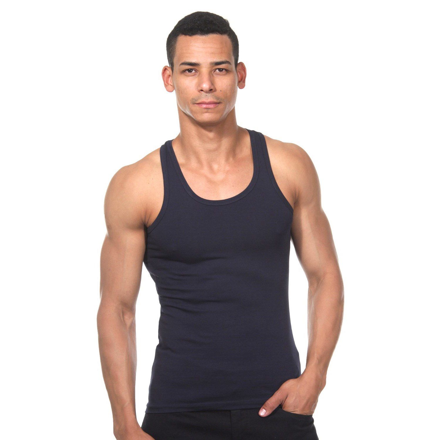 Темно-синяя хлопковая майка-борцовка 1