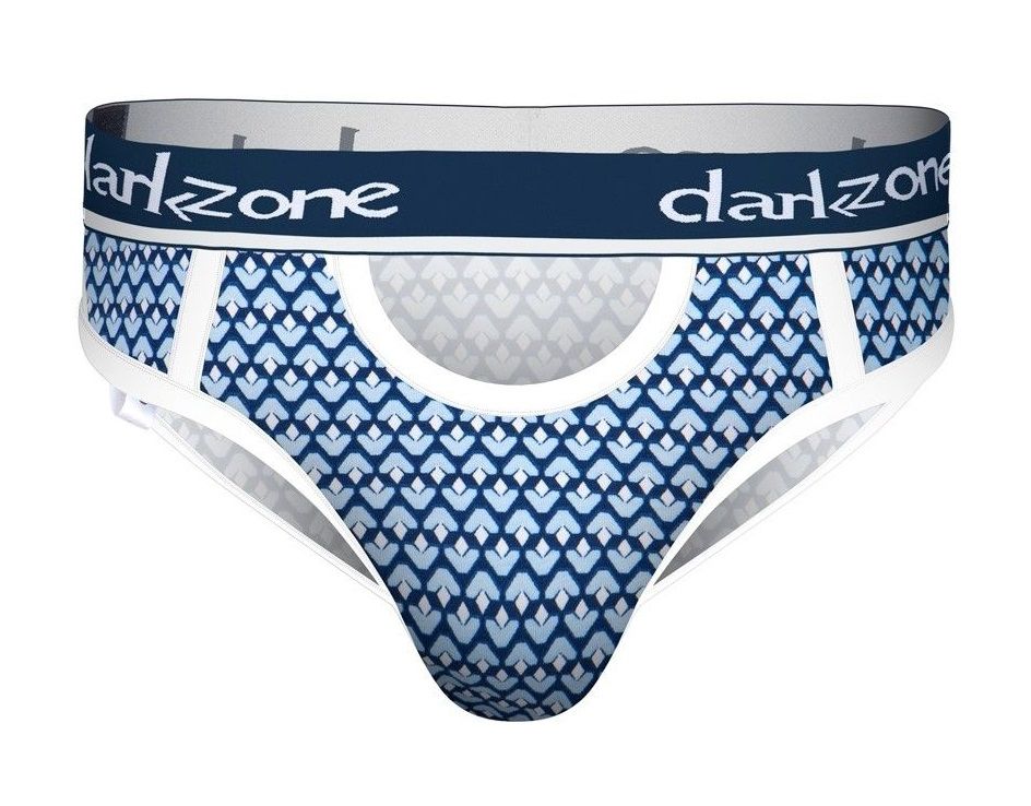 Синие мужские трусы-брифы с вырезом и принтом 1