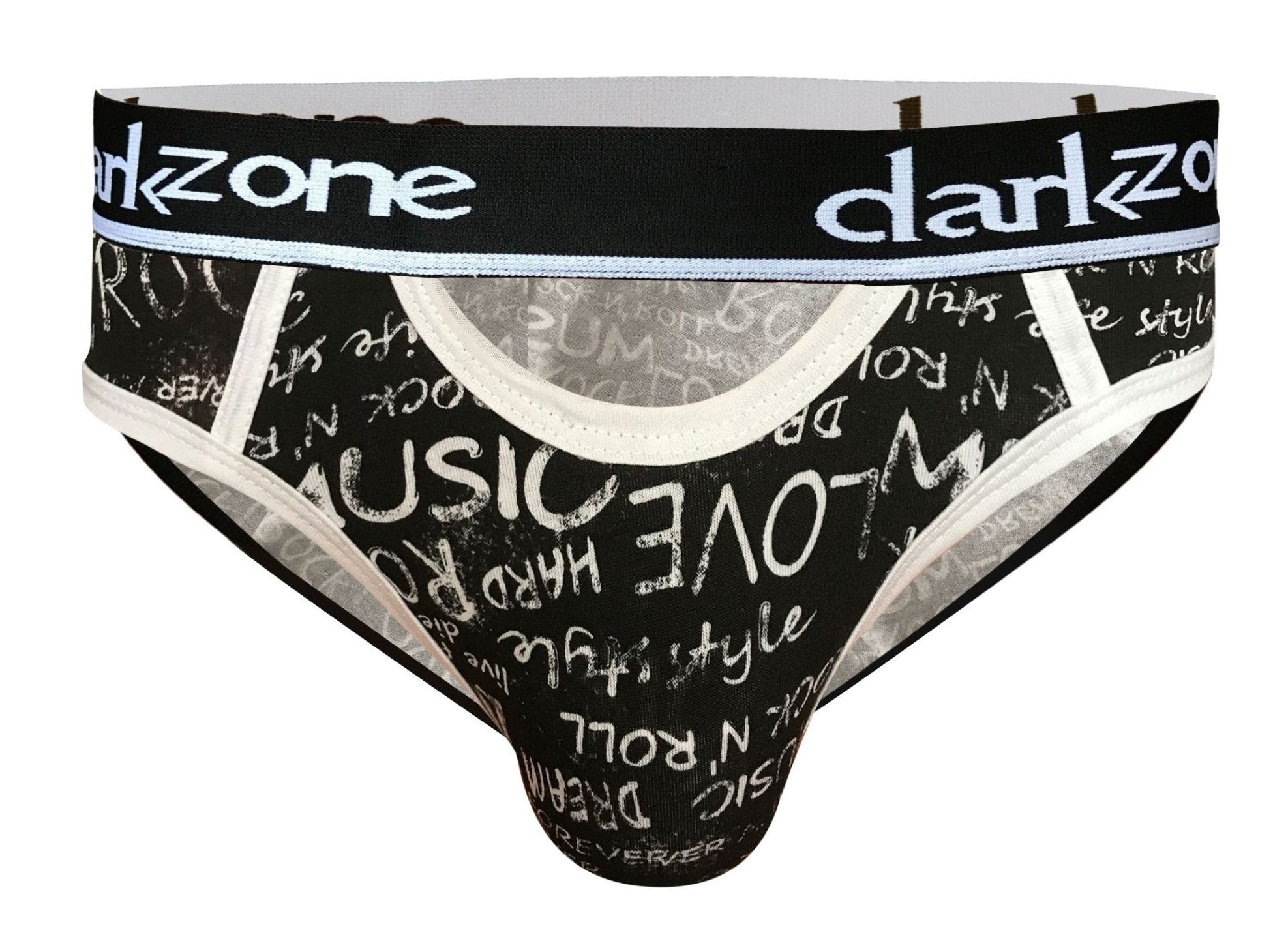 Черные мужские трусы-брифы с вырезом и надписями 1