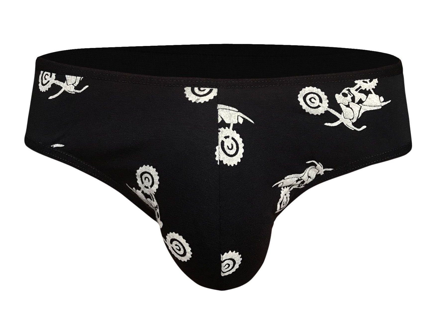 Черные мужские трусы-слипы с принтом в виде байков 1