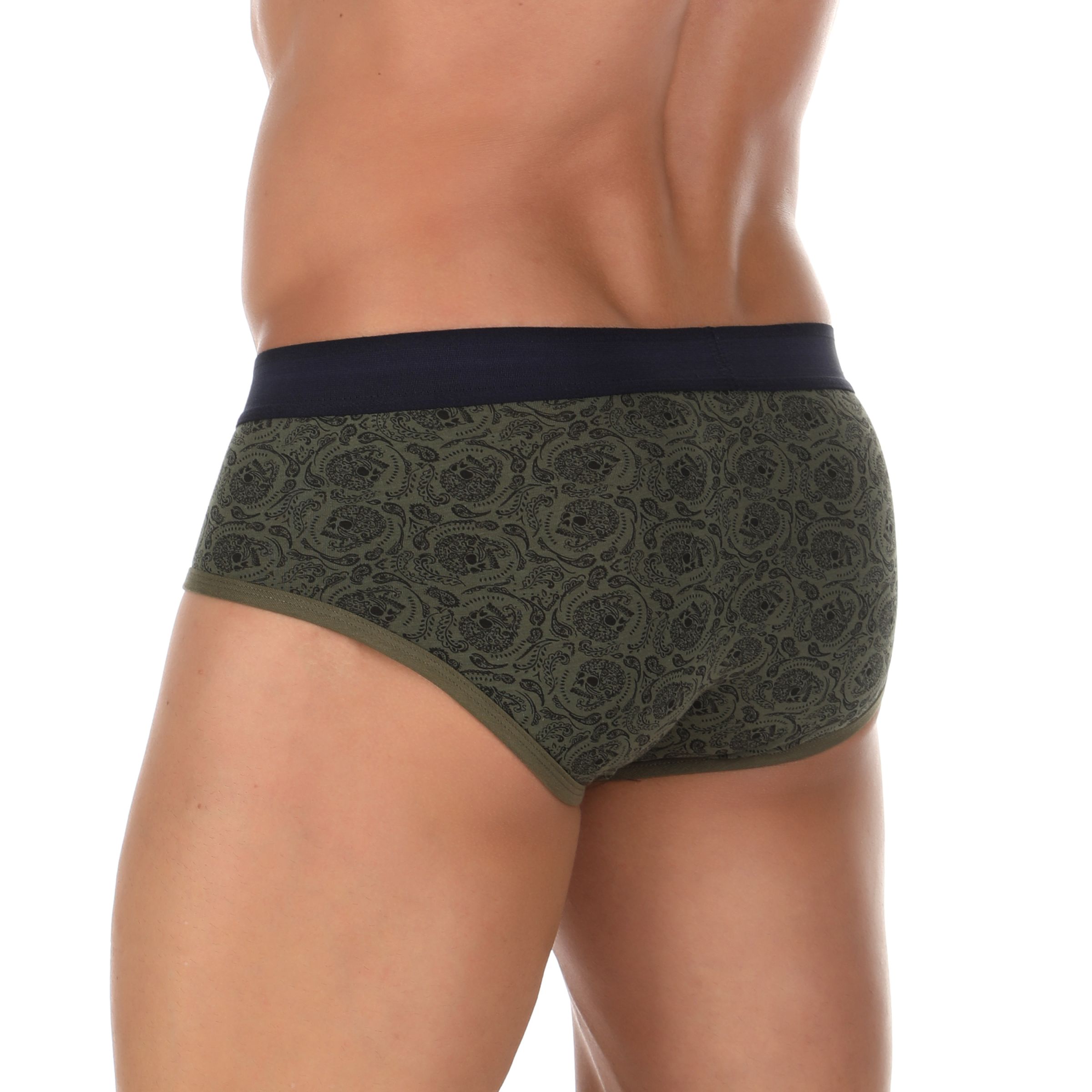 Хлопковые трусы-брифы цвета хаки с принтом-пейсли 2