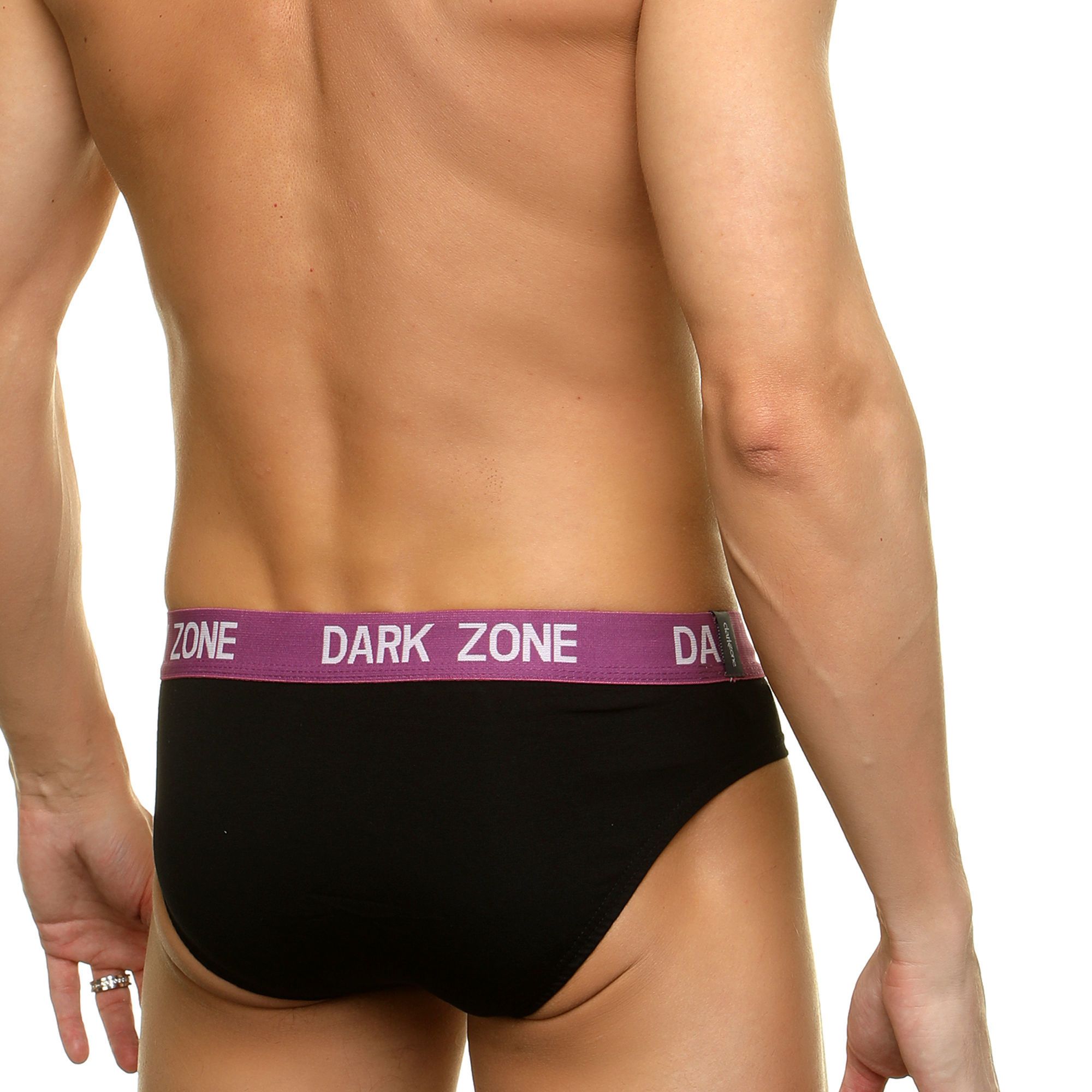 Черные мужские слипы с фиолетовой брендированной резинкой 2