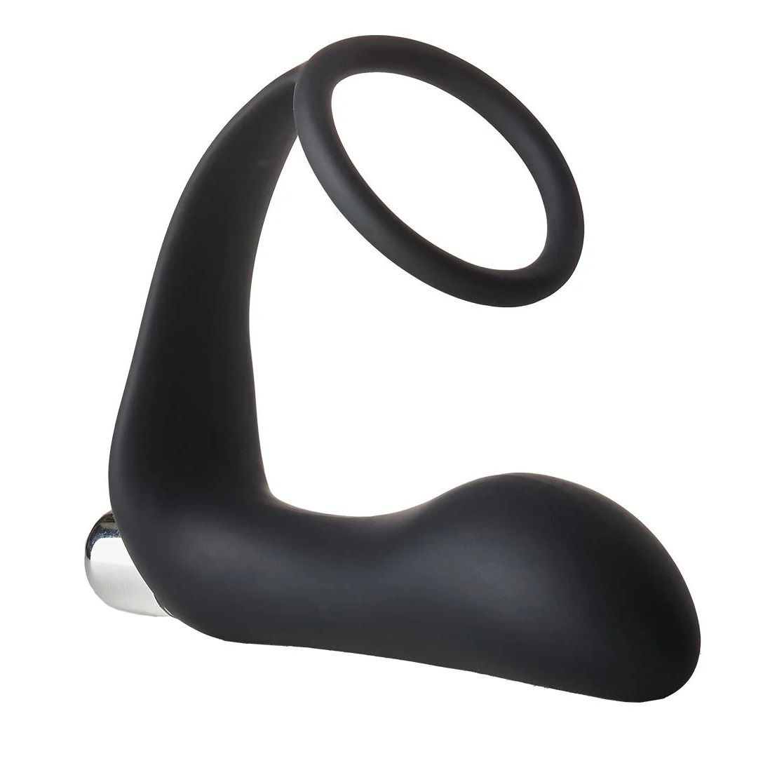 Черное эрекционное кольцо с вибропробкой Vibrating Anal Plug With Cockring 1