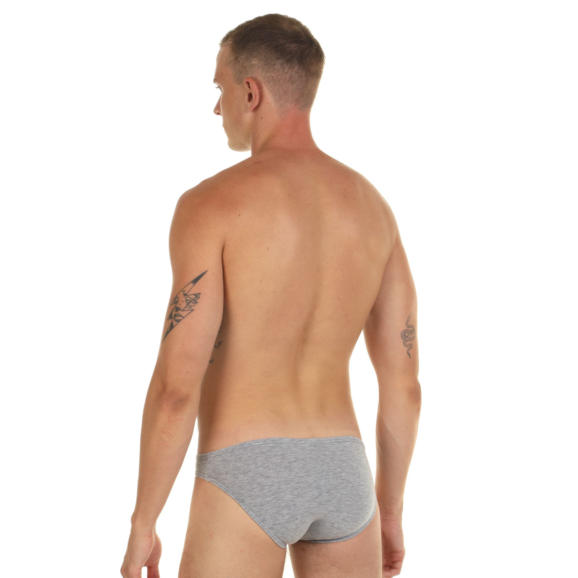Серые меланжевые мужские трусы-слипы с низкой посадкой 3