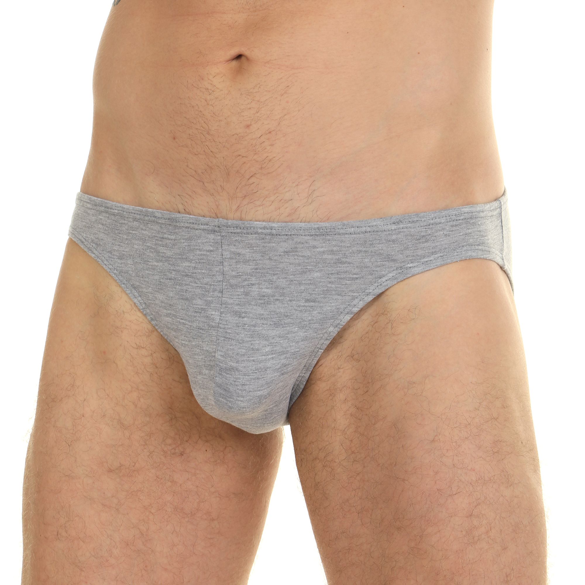 Серые меланжевые мужские трусы-слипы с низкой посадкой 1