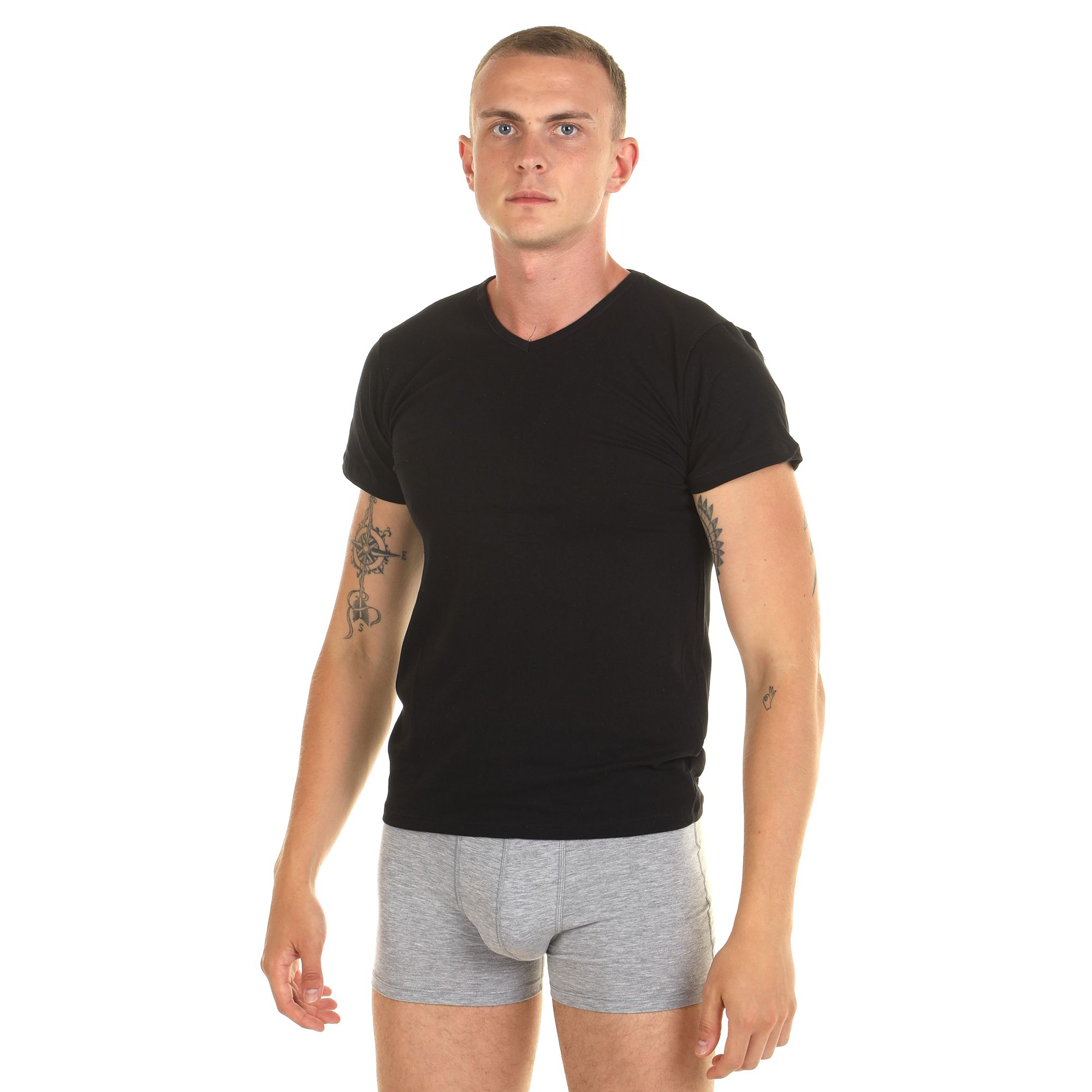 Мужская хлопковая футболка с V-образным вырезом 4