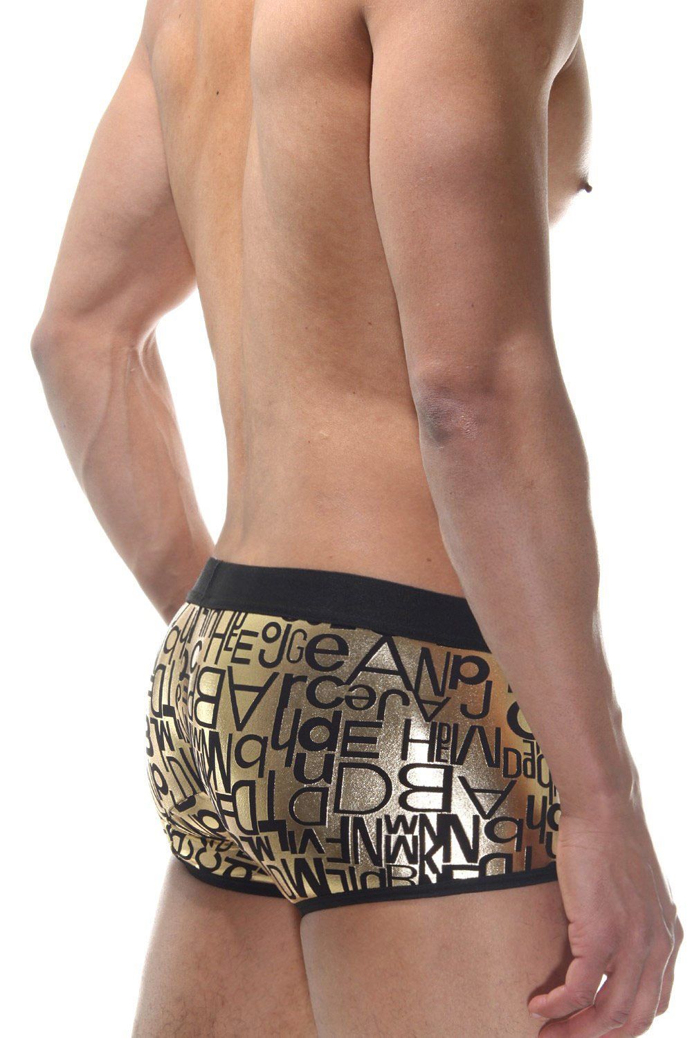 Мужские золотистые трусы-боксеры с принтом 2